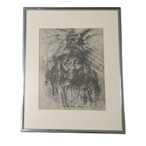Native American Chief Art Print by Don Ruffin Double Signed A/P Framed